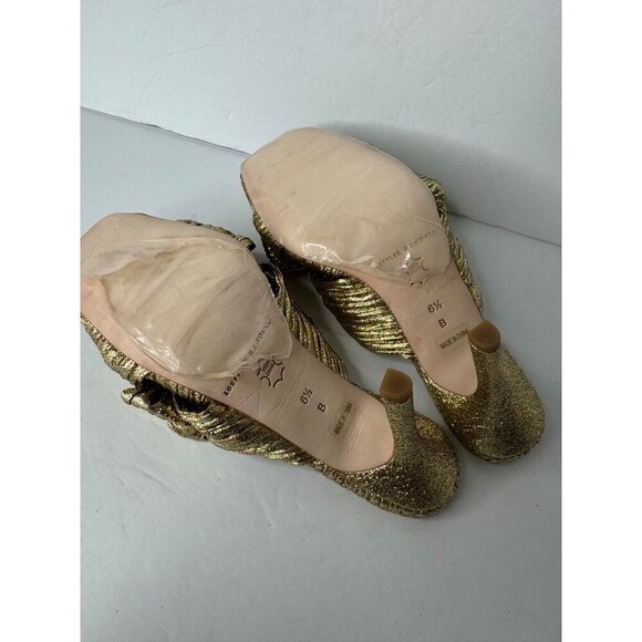 NEW Loeffler Randall Claudia Pleated Bow Heeled Sandal Gold Dress Shoe Size 6.5 - Picture 8 of 8